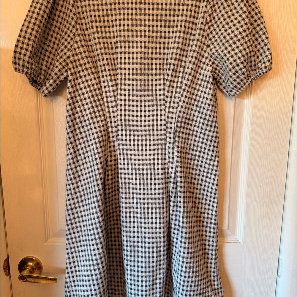 LOFT Navy and White Checkered Midi Dress